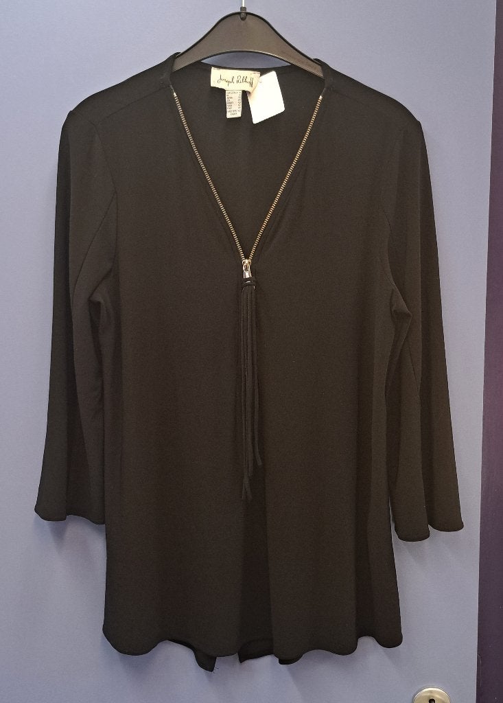 Joseph Ribkoff tuniek zwart met 3/4 mouw + rits mt M 46969