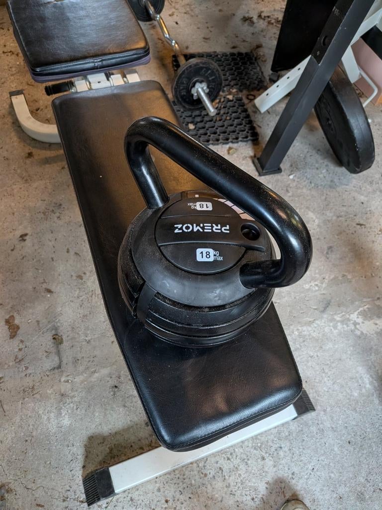 Verstelbare Kettlebell 18 kg - Premroz, Sport en Fitness, Fitnessmaterialen, Gebruikt, Kettlebell, Armen, Benen, Borst, Buik, Rug