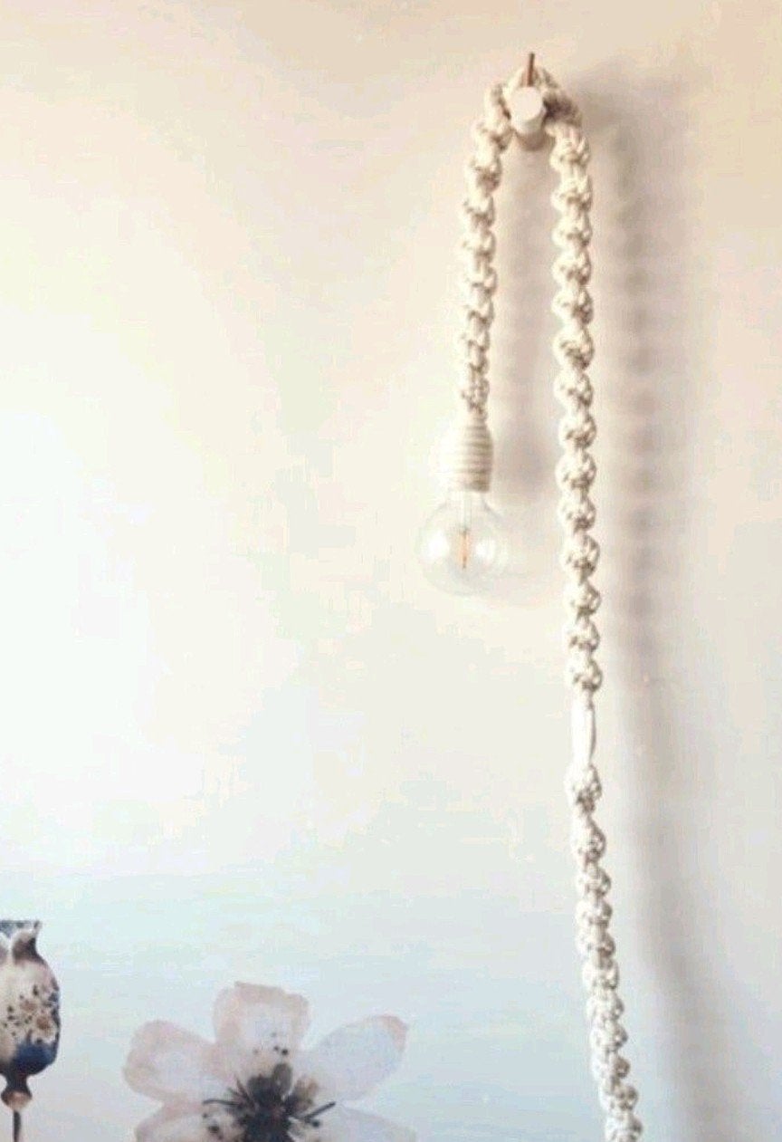 Touwlamp macramé, Huis en Inrichting, Textiel, Overige fittingen, Ophalen of Verzenden, Zo goed als nieuw