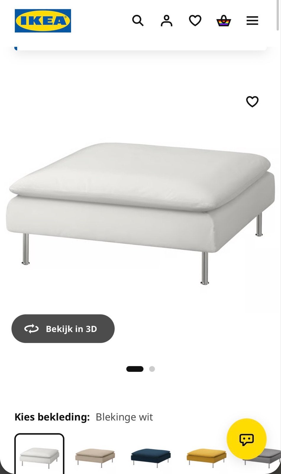 IKEA SODERHAMN voetenbank/poef - wit, gebruikt, Ophalen, Minder dan 50 cm, Gebruikt, Stof