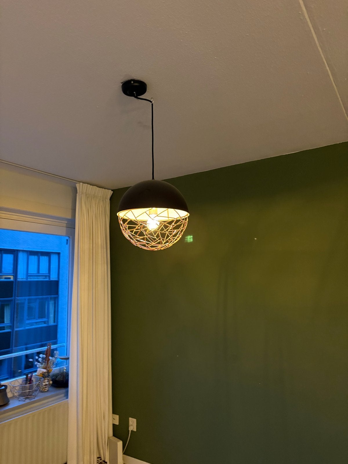 Moderne Loods5 hanglamp met metalen kooi - Zwart/Goud, Ophalen of Verzenden, Zo goed als nieuw, Metaal, E27 (groot)