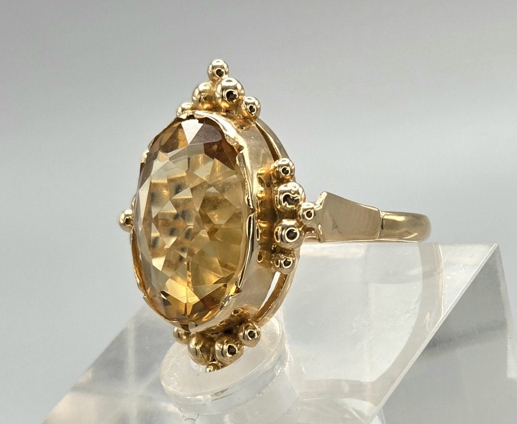 Gouden Vintage design ring edelsteen gele topaas. 2026/561