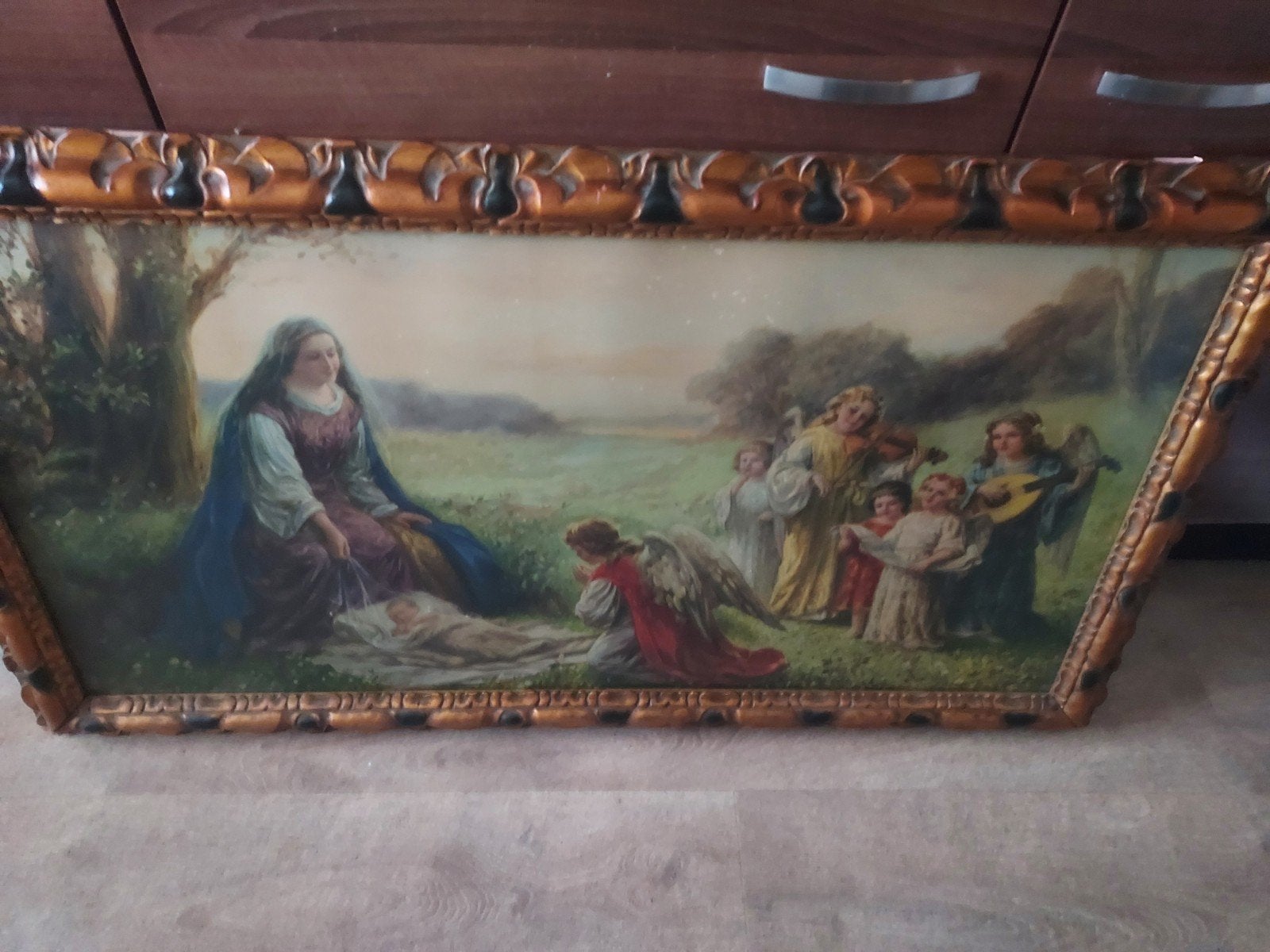 Klassiek schilderij: Maria met kind en engelen, Antiek en Kunst, Ophalen