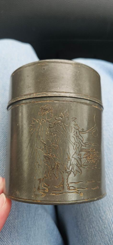 Antieke tinnen theebus met reliëfdecoratie, Antiek en Kunst, Antiek | Tin, Ophalen of Verzenden