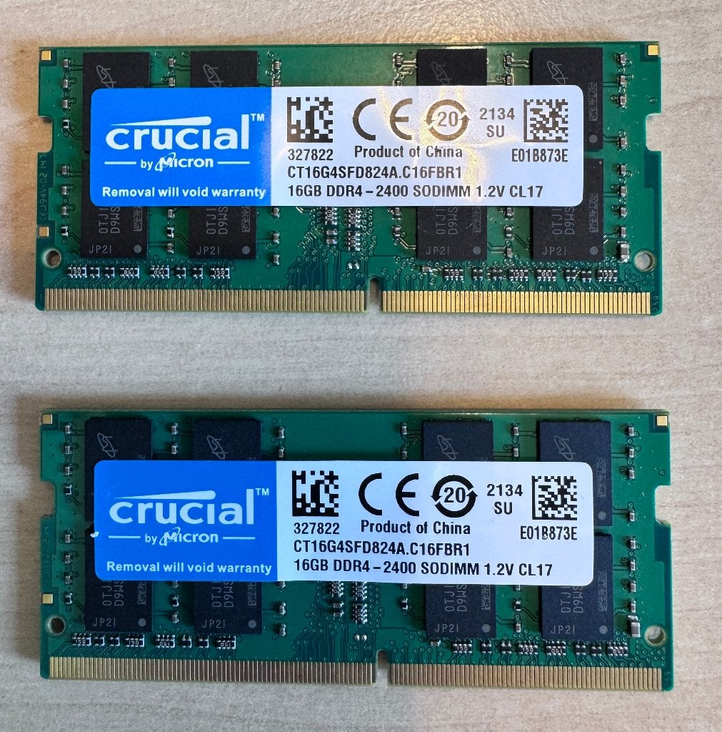 Crucial DDR4 SODIMM 2x16 Gb 2400 Mhz Ram geheugen Micron, Computers en Software, RAM geheugen, DDR4, Ophalen of Verzenden, Zo goed als nieuw