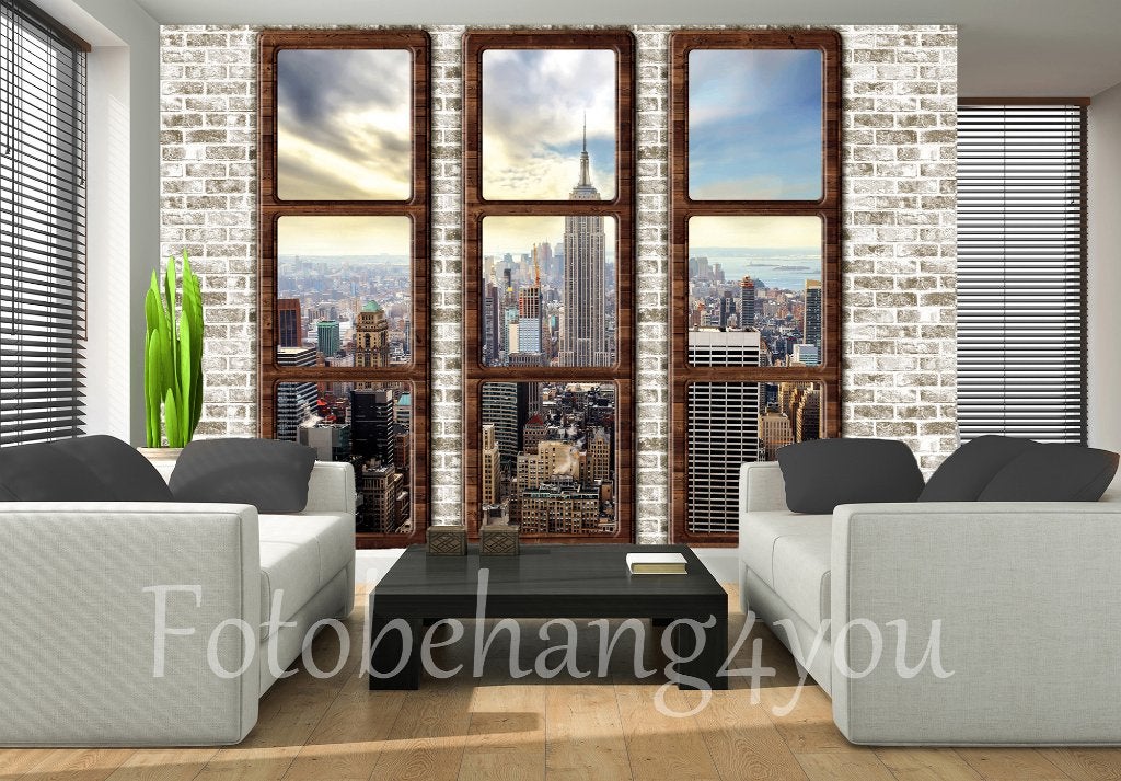 New York fotobehang ramen bruin, New York 3d vlies behang, Verzenden, Fotobehang, Bruin