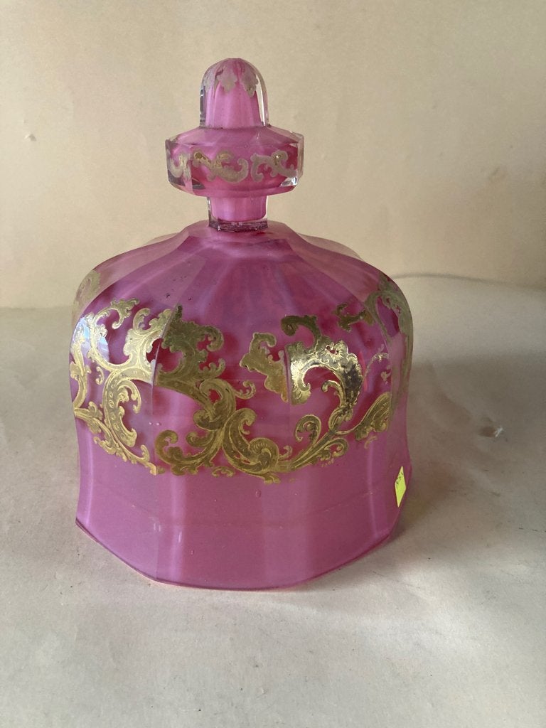 Opaline cranberry glas met goud Stolp, Ophalen of Verzenden