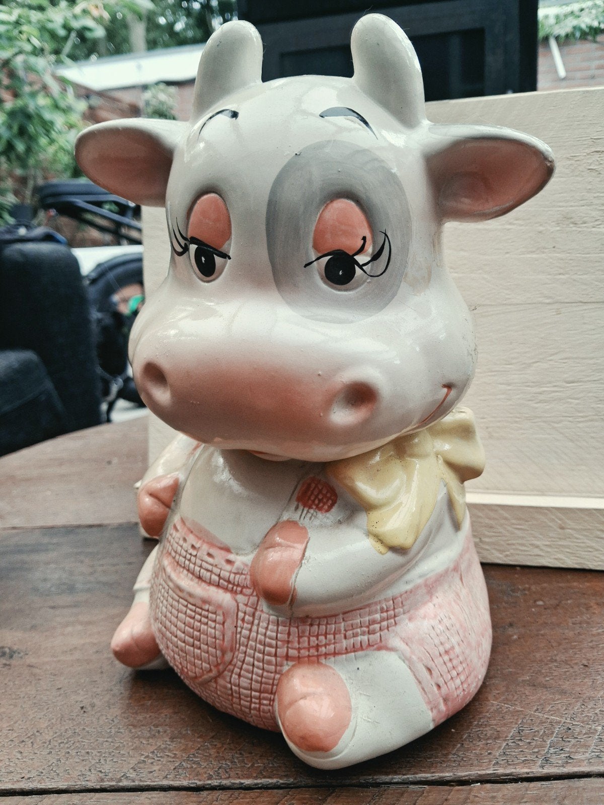 Vintage Kitsch Koe Spaarpot – Keramiek – Jaren 70/80 – 21 cm, Ophalen of Verzenden, Zo goed als nieuw, Steen, Aardewerk of Keramiek