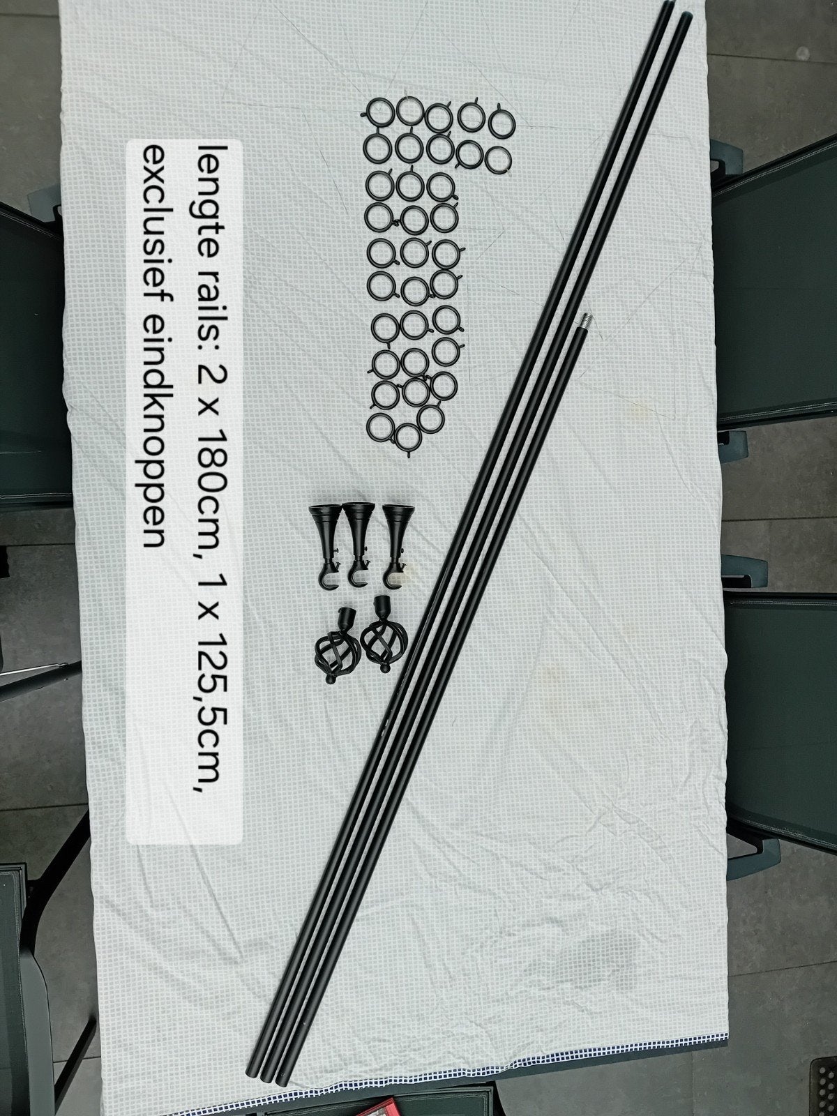 3-delige gordijnroede, totaal 504,50cm, compleet, zwart, Ophalen, Met ringen, Gebruikt, Zwart