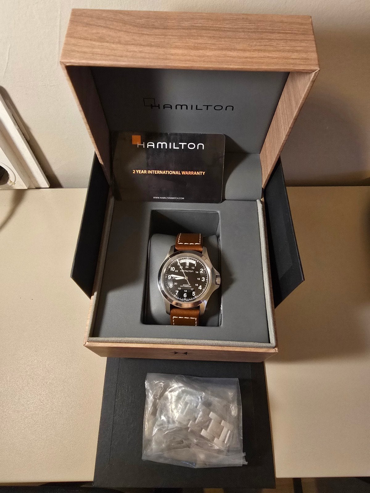 Hamilton Khaki Automatic Horloge Inclusief Doos & papieren, Ophalen of Verzenden, Staal, Seiko, 1960 of later