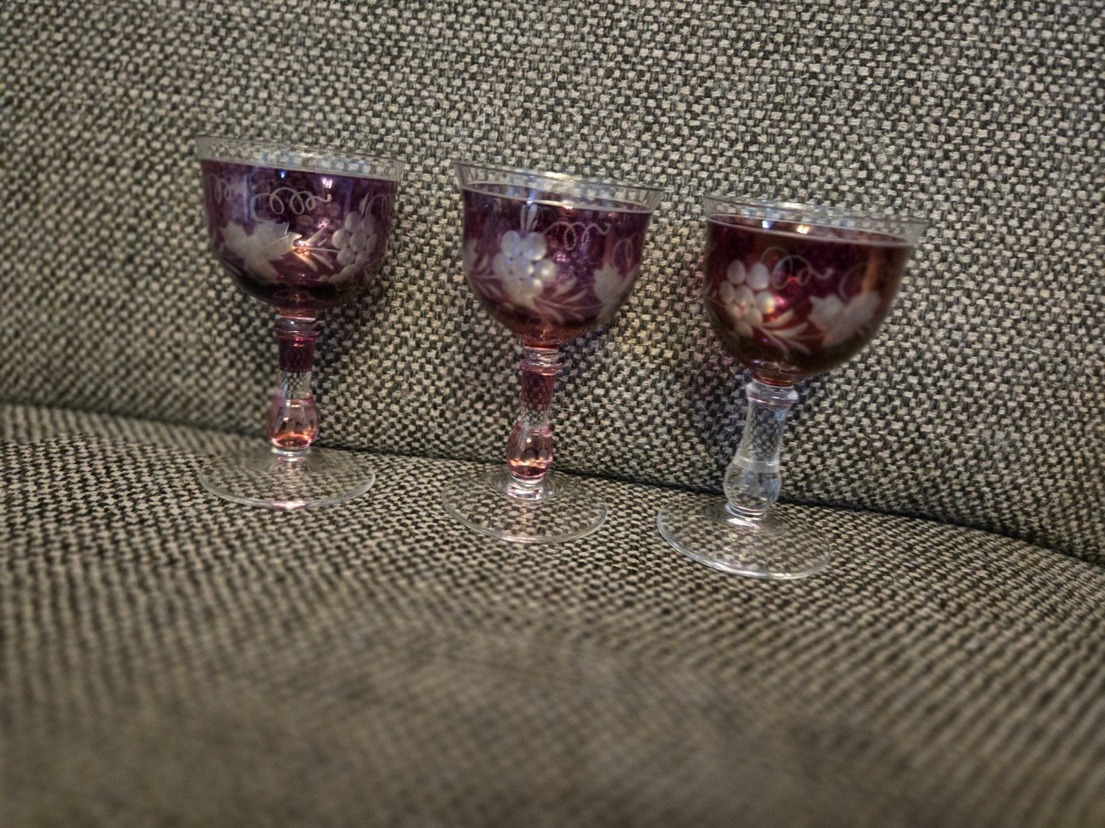 Set van 3 Antieke Kristallen Wijnglazen. Likeurglazen. Ameth, Antiek en Kunst, Ophalen of Verzenden