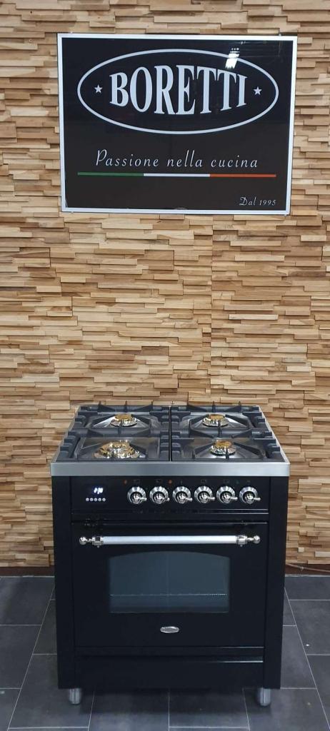 🔥Luxe Boretti Fornuis 70cm hoogglans zwart + rvs 300° oven, Niet ingevuld, 60 cm of meer, Niet ingevuld, Zo goed als nieuw