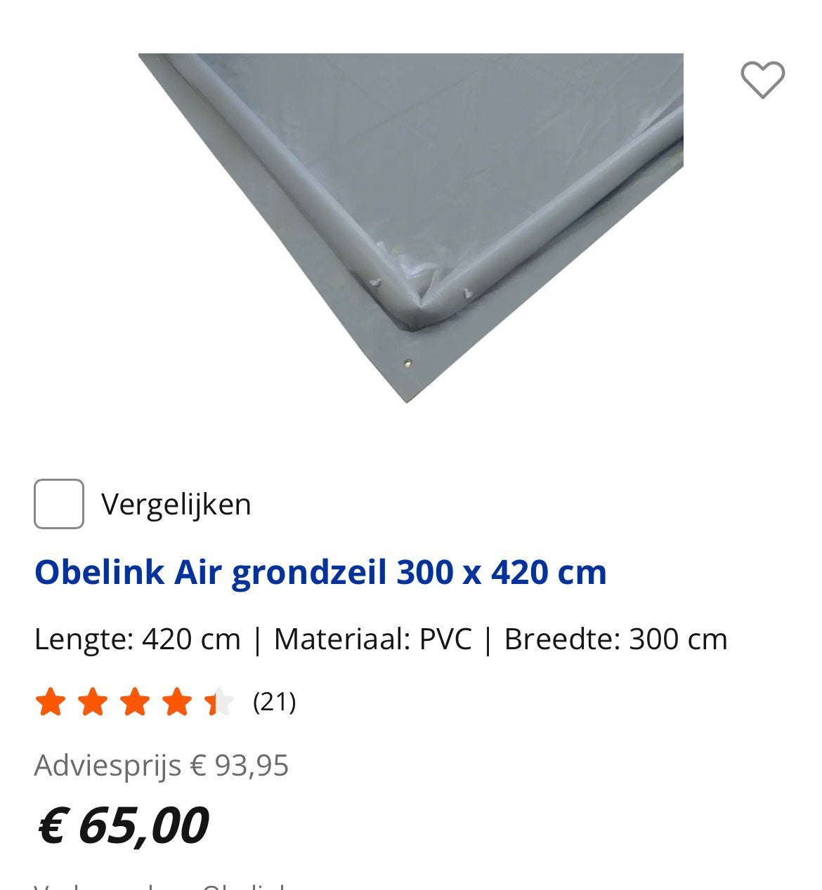 Grondzeil met opblaas randen 300 bij 420, Caravans en Kamperen, Ophalen of Verzenden, Zo goed als nieuw
