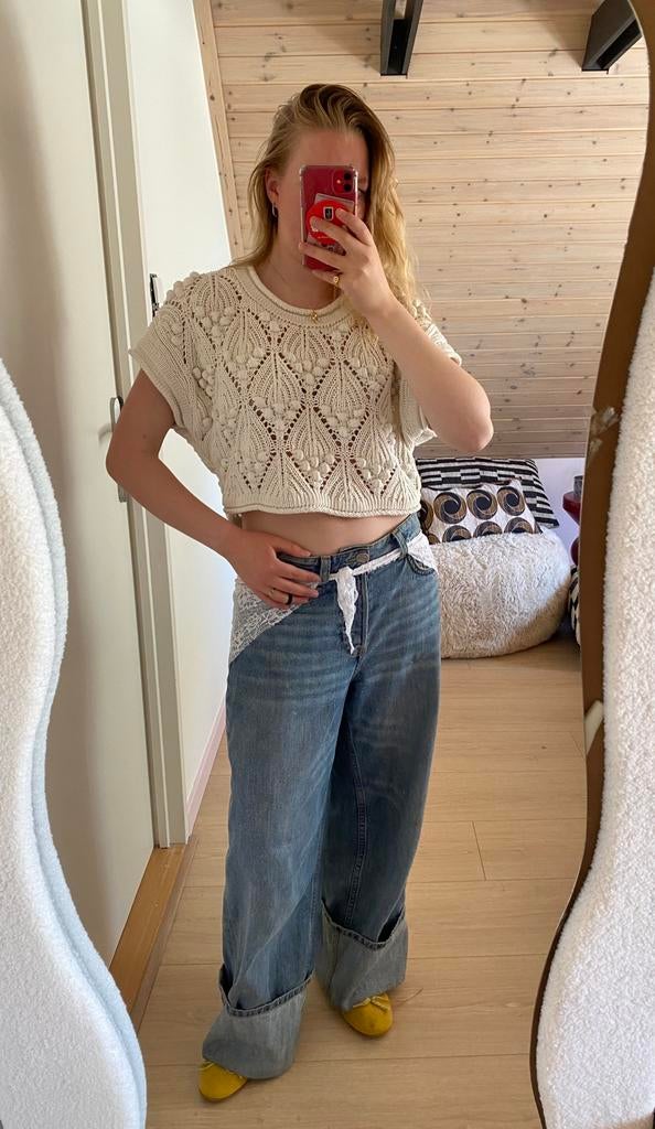 Gehaakte top Zara, Beige, Ophalen of Verzenden, Zo goed als nieuw, Korte mouw