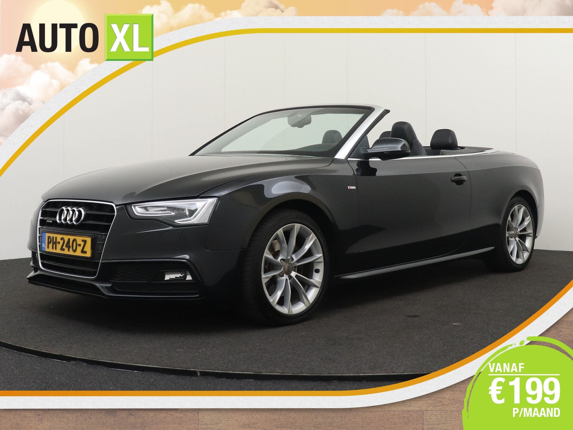 Audi A5 Cabriolet 2.0 211 PK Aut. TFSI Quattro S-Line Leder/, Auto's, Automaat, Gebruikt, Zwart, 4 cilinders