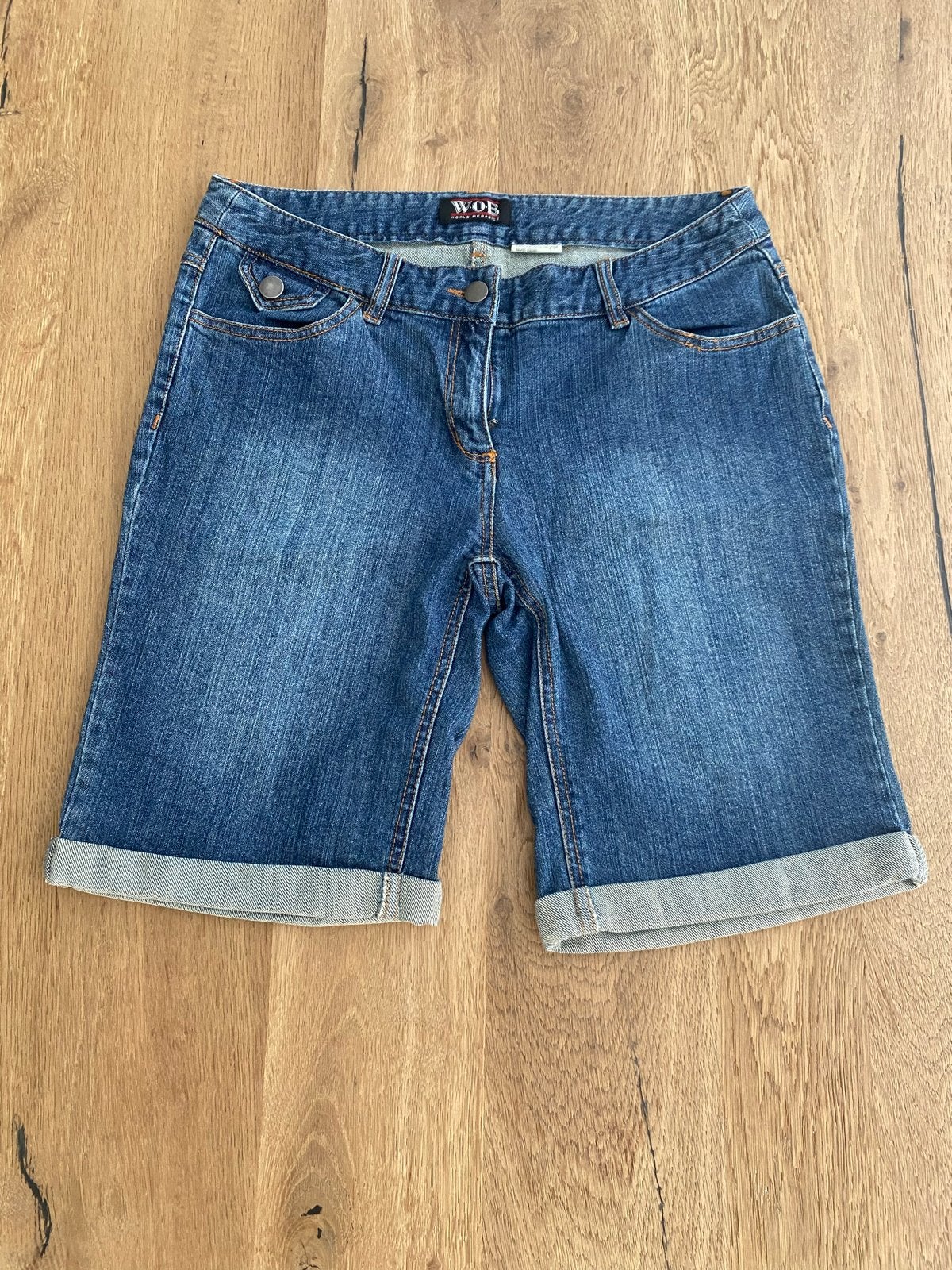 WOB Denim Bermuda Shorts Dames, Maat 38, Blauw, Driekwart, Gedragen, Ophalen
