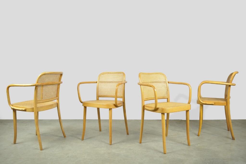Vintage Joseph Hoffmann stoelen door FMG, 1950s, Polen, Gebruikt, Bruin, Vier, Hout