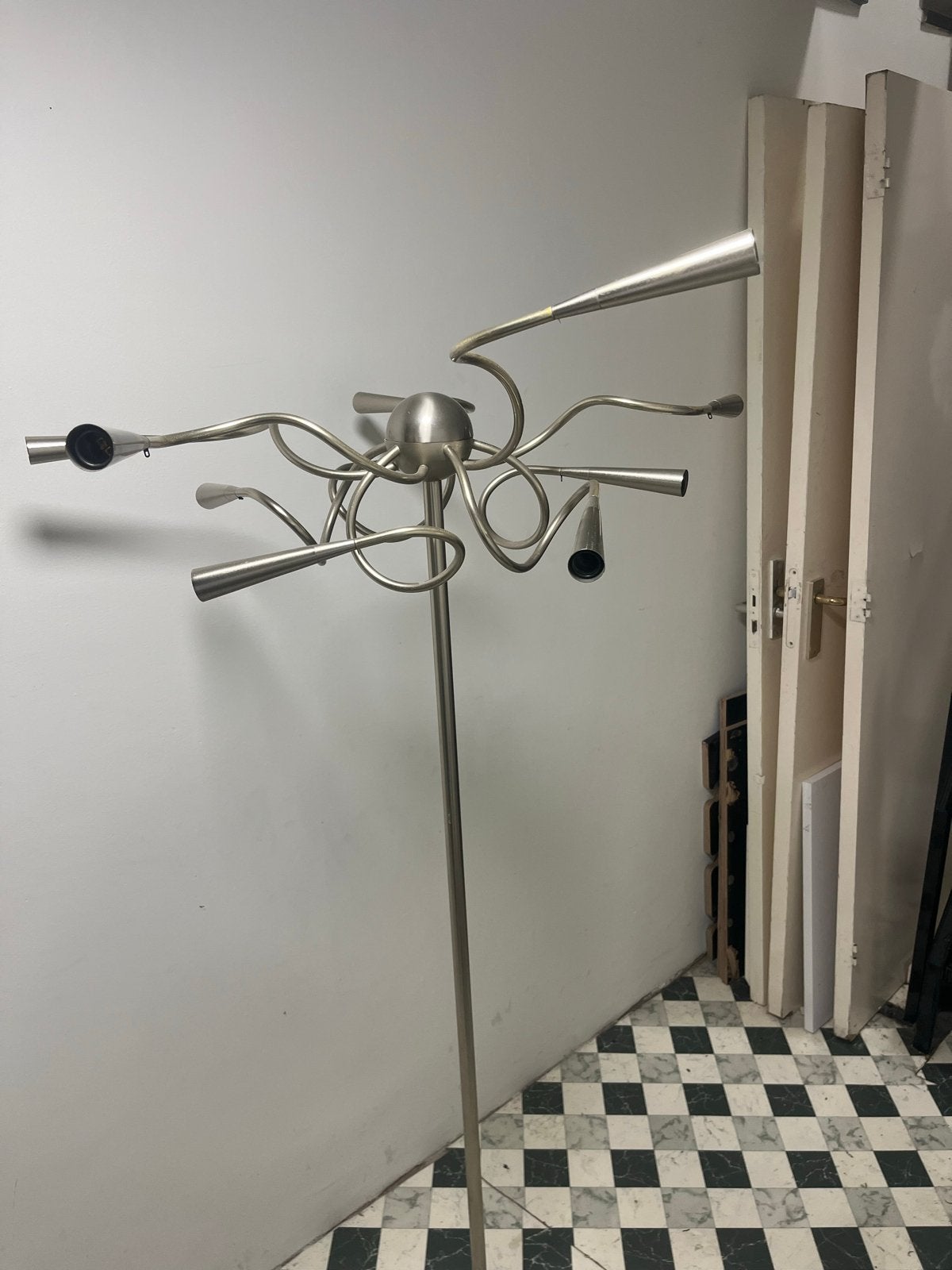 Design Vloerlamp met Meerdere Armen - Geborsteld Metaal, Ophalen, Gebruikt, Overige fittingen, Metaal