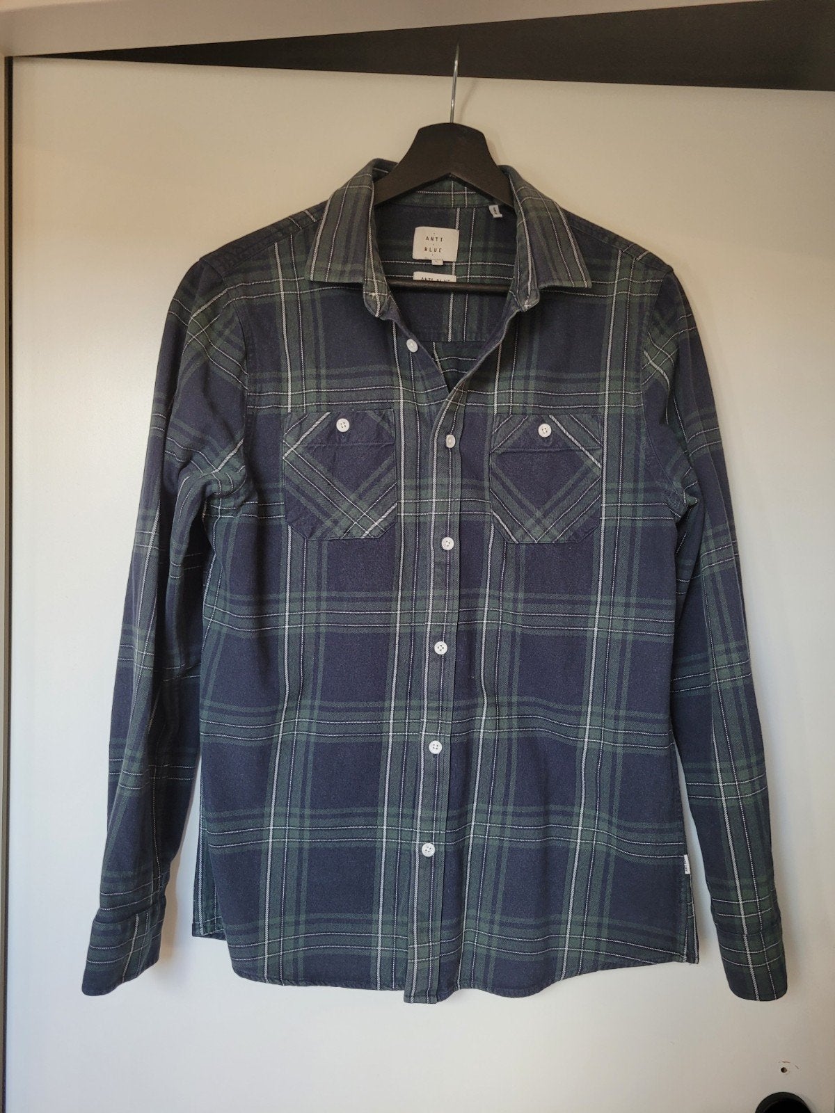 Blauw / groene houthakkers blouse/overhemd. Maat S, Blauw, Halswijdte 38 (S) of kleiner, Ophalen of Verzenden, Zo goed als nieuw