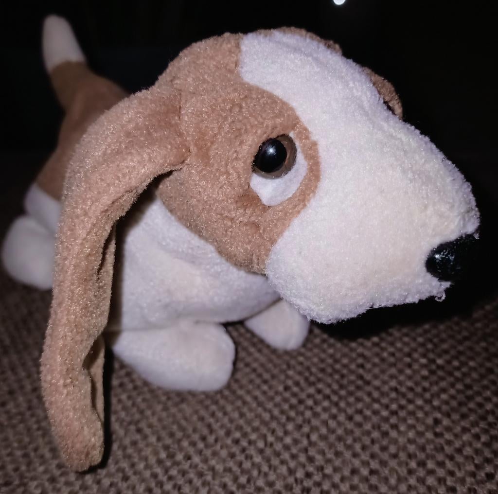 Vintage ty beanie babie, tracker, basset hounde. 1997., Gebruikt, Wasbaar, Klein (minder dan 20 cm), Bruin