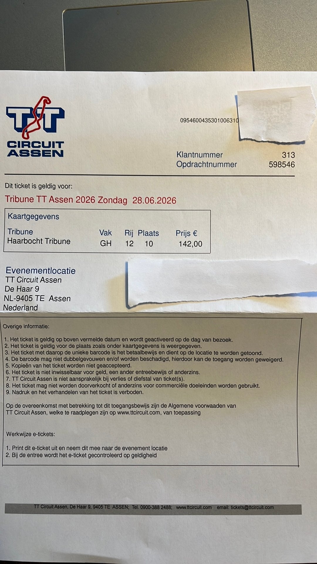 Een TT ticket Haarbocht tribune, Eén persoon, Juni