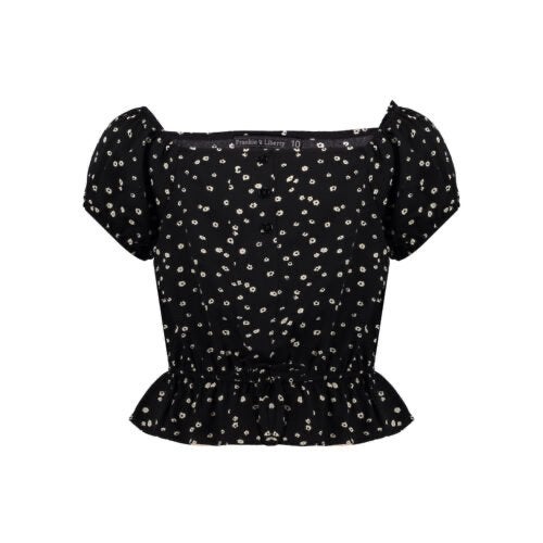 Frankie&Liberty top met witte bloempjes, maat 12 (XS), Zwart, Nieuw, Ophalen of Verzenden, Korte mouw