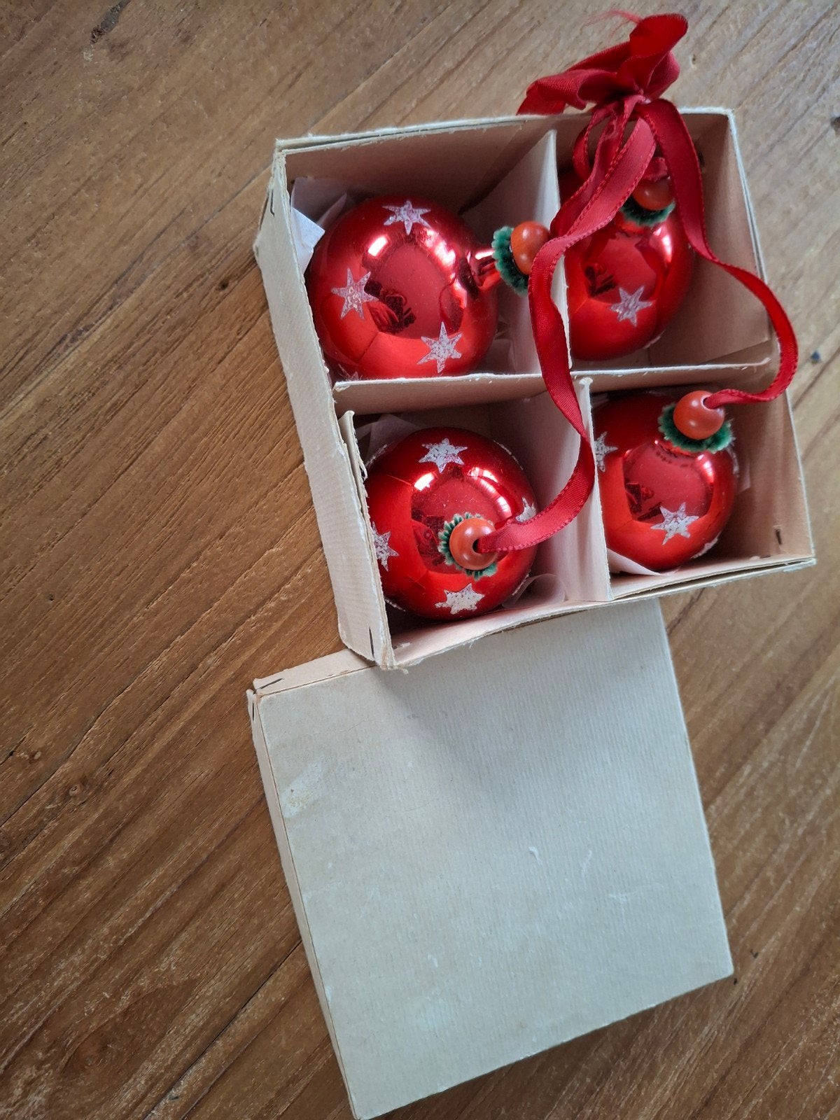 Vintage hanger 4 rode glazen kerstballen, Ophalen of Verzenden, Gebruikt