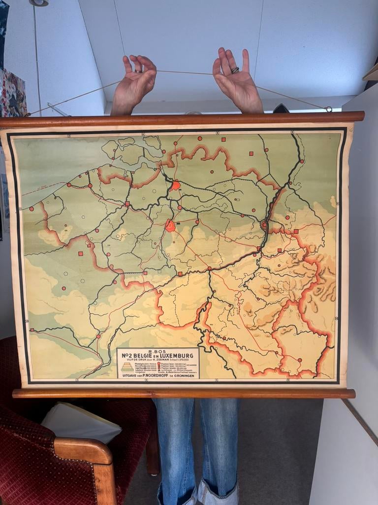 Oude schoolplaat Belgie en Luxemburg, Antiek en Kunst, Ophalen of Verzenden