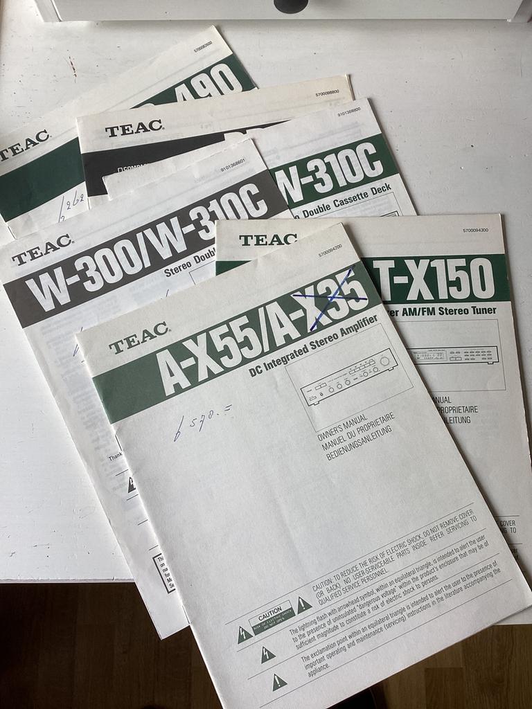 6 handleidingen TEAC, Boeken, Catalogussen en Folders, Gelezen, Verzenden