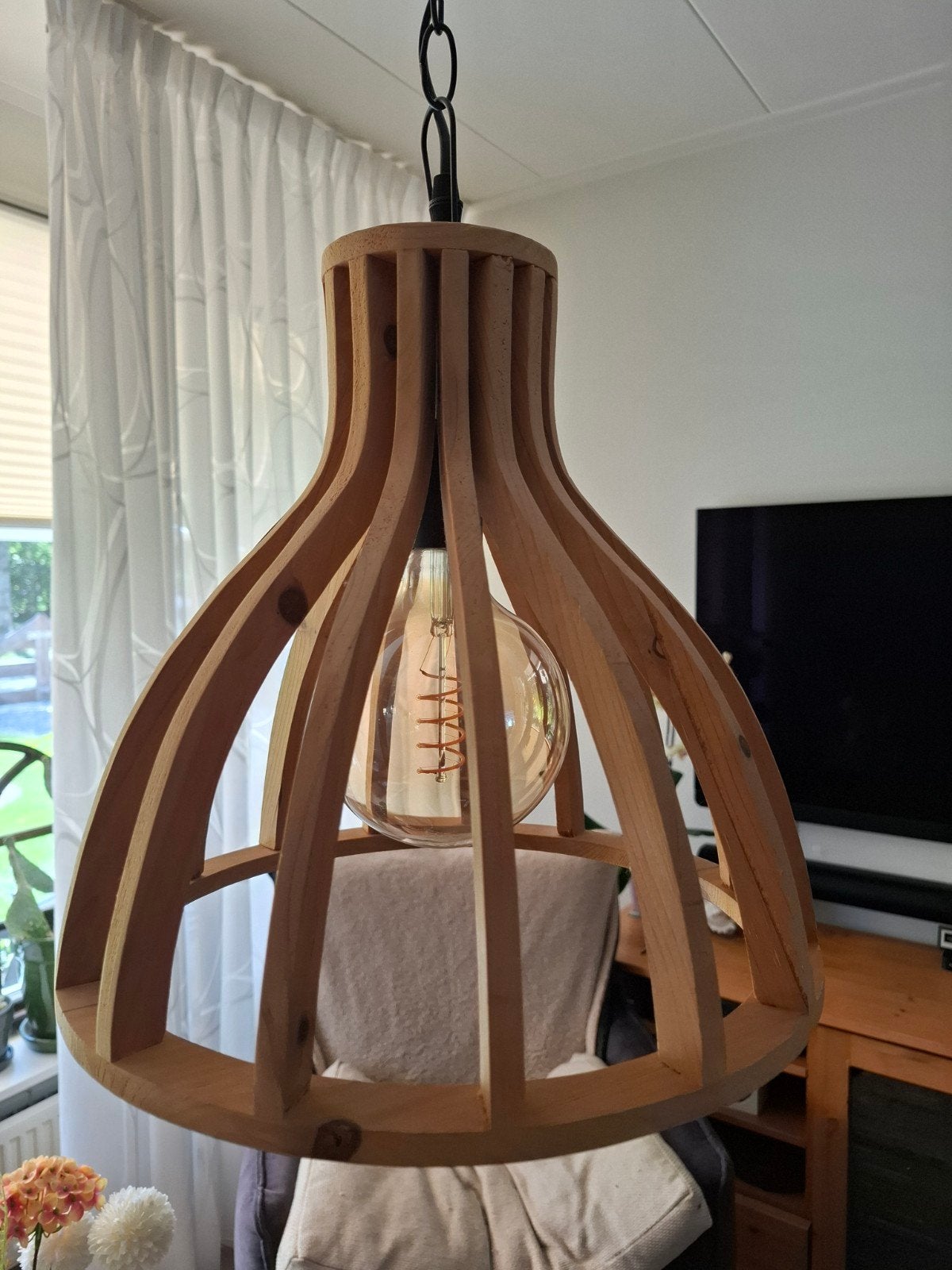 Hanglamp(Heze) Kwantum, Zo goed als nieuw, Industrieel, Hout, E27 (groot)