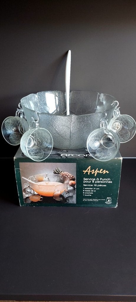 Vintage glazen Arcoroc Aspen schaal / Bowleset Jaren 70/80, Huis en Inrichting, Eu, Overige merken, Eu, Ophalen of Verzenden