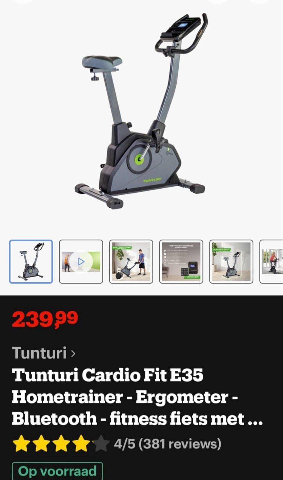 Tunturi Cardio Fit E35 Hometrainer - Ergometer, Sport en Fitness, Ophalen of Verzenden, Zo goed als nieuw, Hometrainer