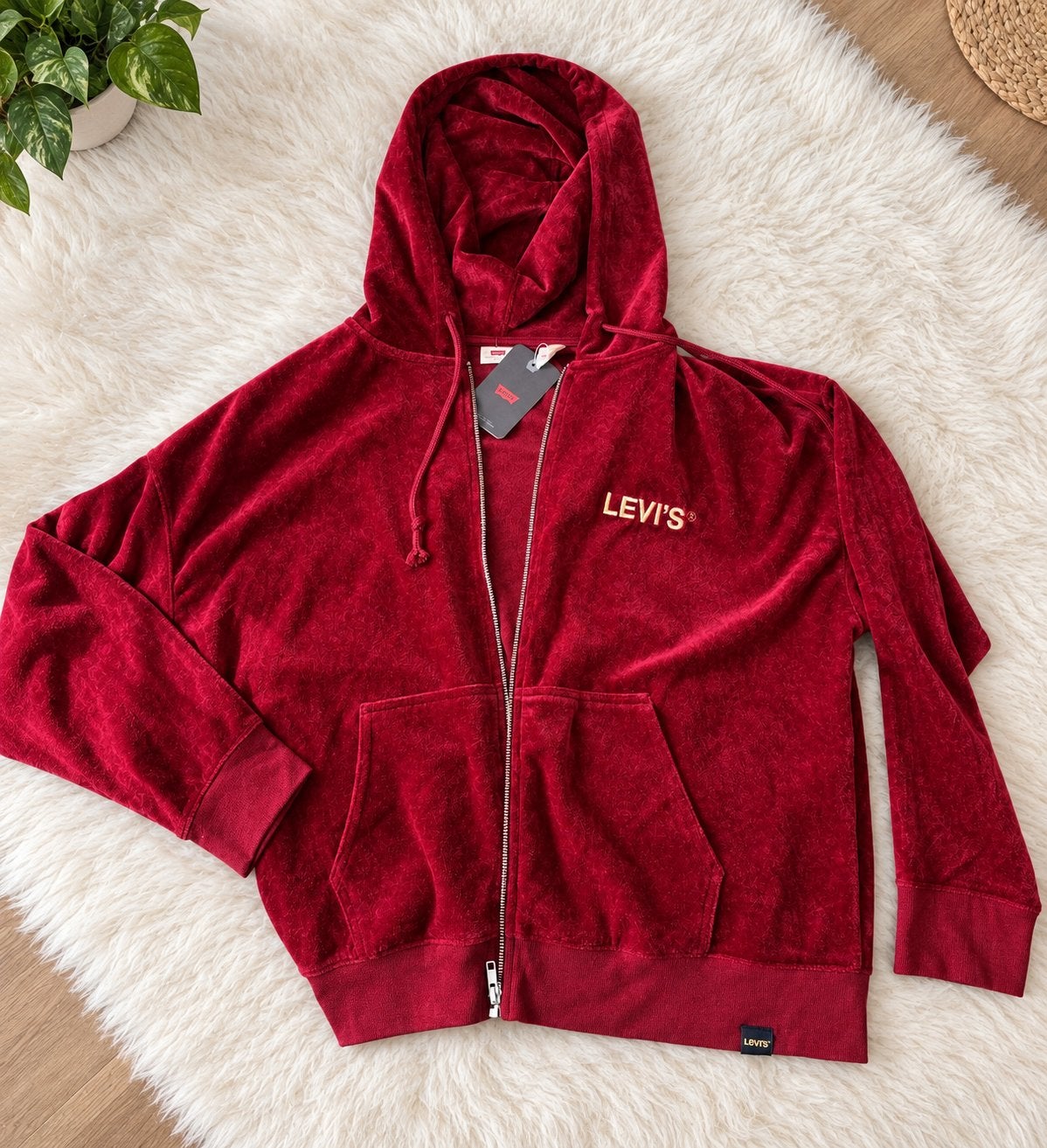 Levi's Rode Fluweel Hoodie - Maat M, Ophalen of Verzenden, Nieuw, Maat 38/40 (M), Rood