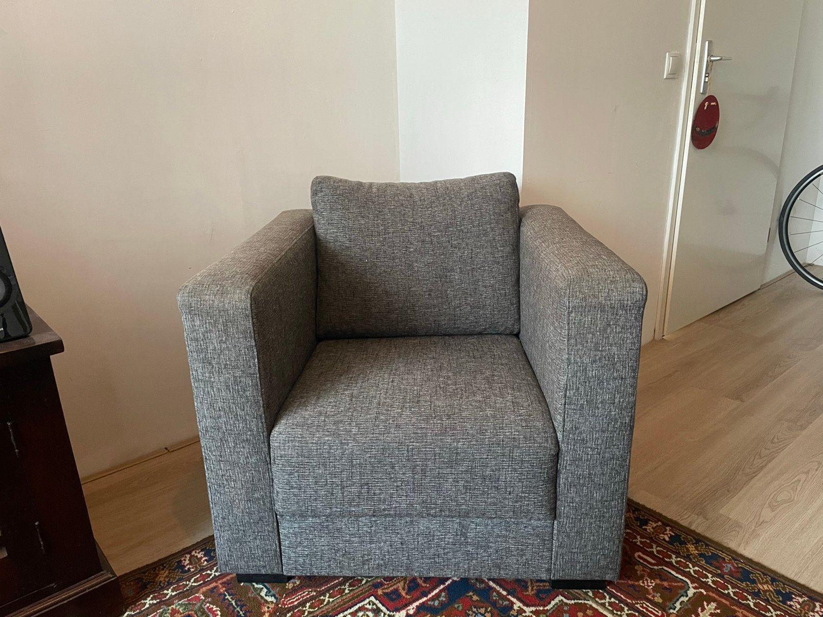 ZGAN Woood fauteuil/stoel grijs, Ophalen, Gebruikt, Stof, 75 tot 100 cm
