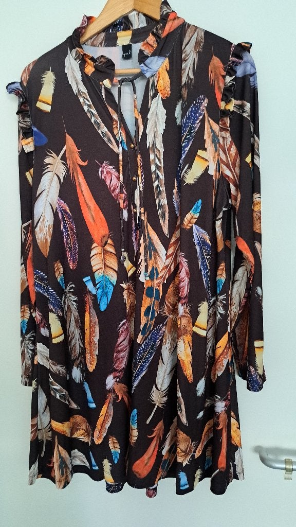 W 1 Aparte travel tuniek lange mouw Yoek L 46/48, Kleding | Dames, Yoek, Bruin, Maat 46/48 (XL) of groter, Ophalen of Verzenden
