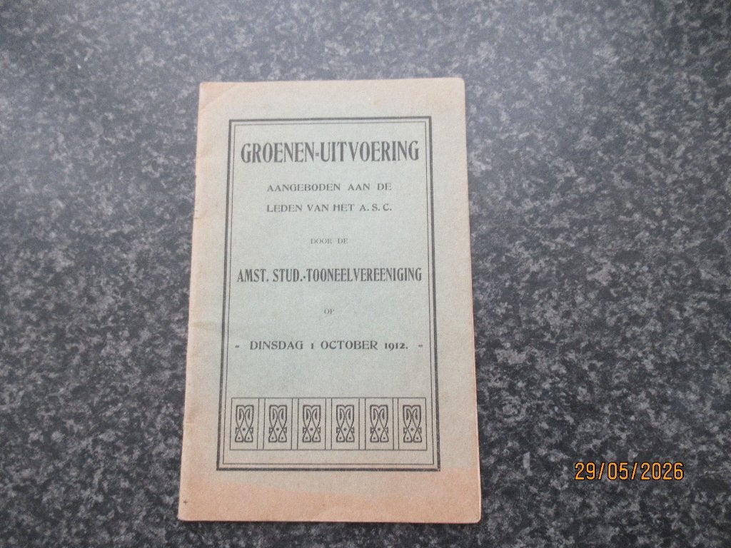 GROENEN UITVOERING-AMSTERDAMSE STUDENTENVERENIGIN-1912 A.S.C, Ophalen of Verzenden