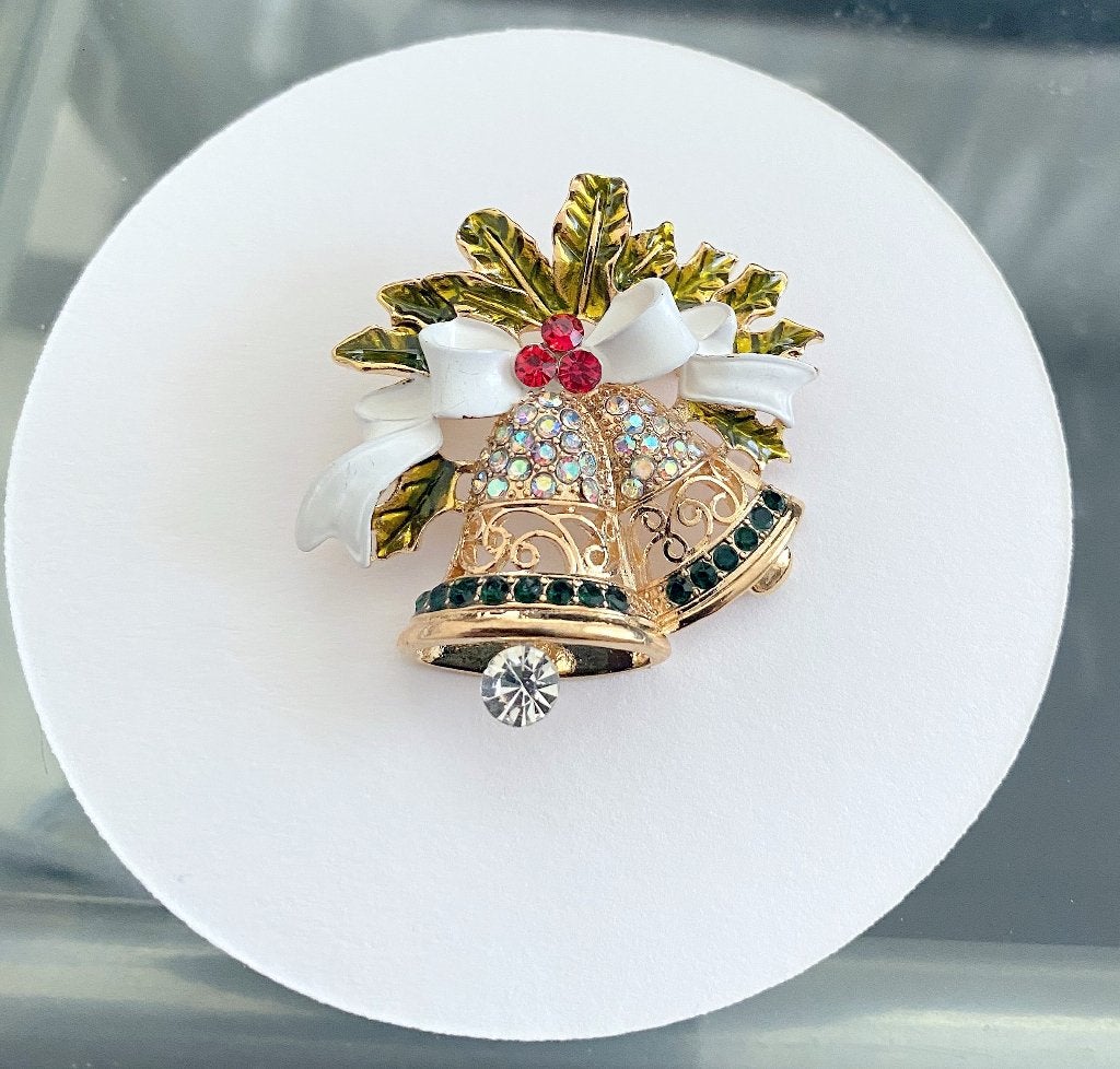 flonkerende broche 2 Kerstklokjes aan een strik, Kerstboom, Sieraden, Tassen en Uiterlijk, Broches, Overige materialen, 4 tot 7 cm