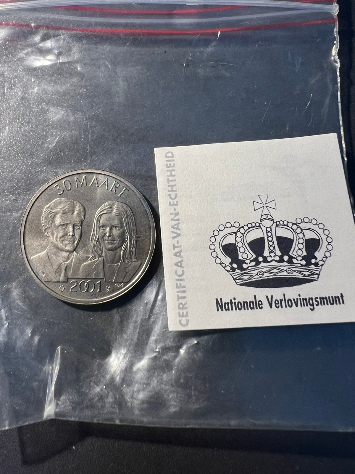 Nationale verlovingsmunten 2x Alexander en Maxima nikkel, Postzegels en Munten, Ophalen, Overige materialen