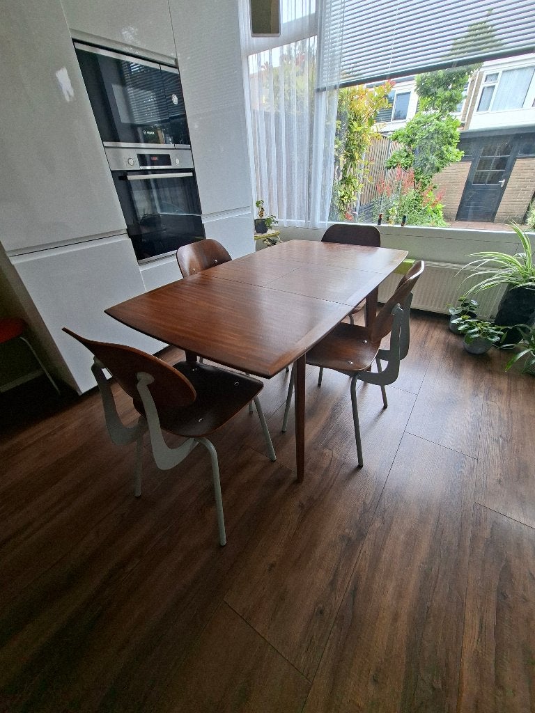 Vintage houten eettafel, Ophalen, Gebruikt, Scandinavisch, 50 tot 100 cm