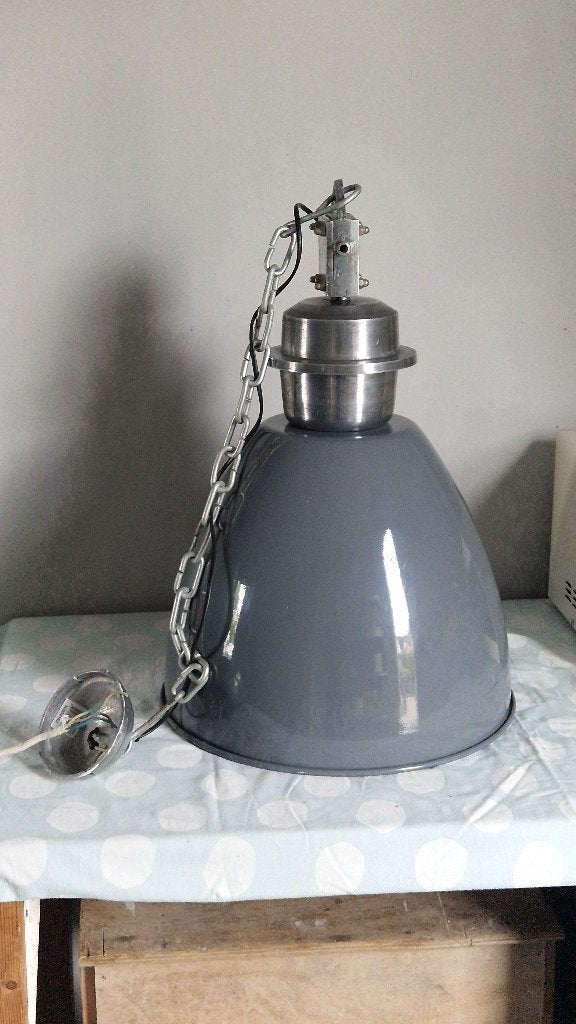 Grote industriële hanglamp, grijs, Huis en Inrichting, Ophalen, E27 (groot), Zo goed als nieuw, Metaal