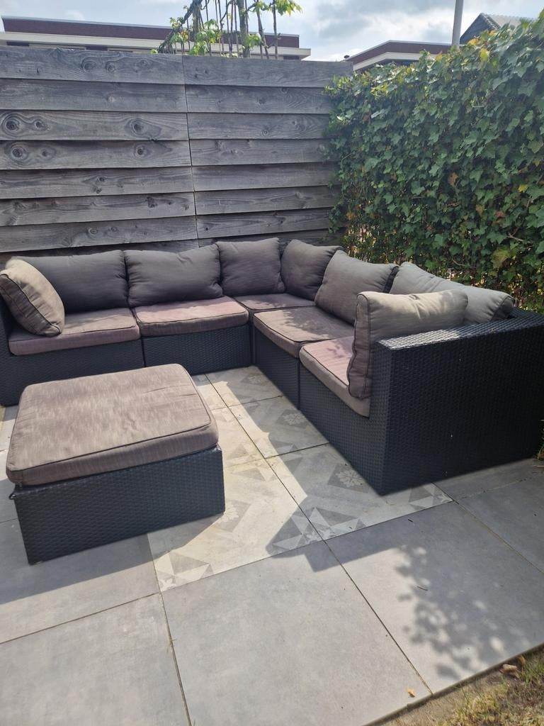 Loungeset antraciet hoekopstelling 240x240 cm, Ophalen, Gebruikt, Wicker, Hocker