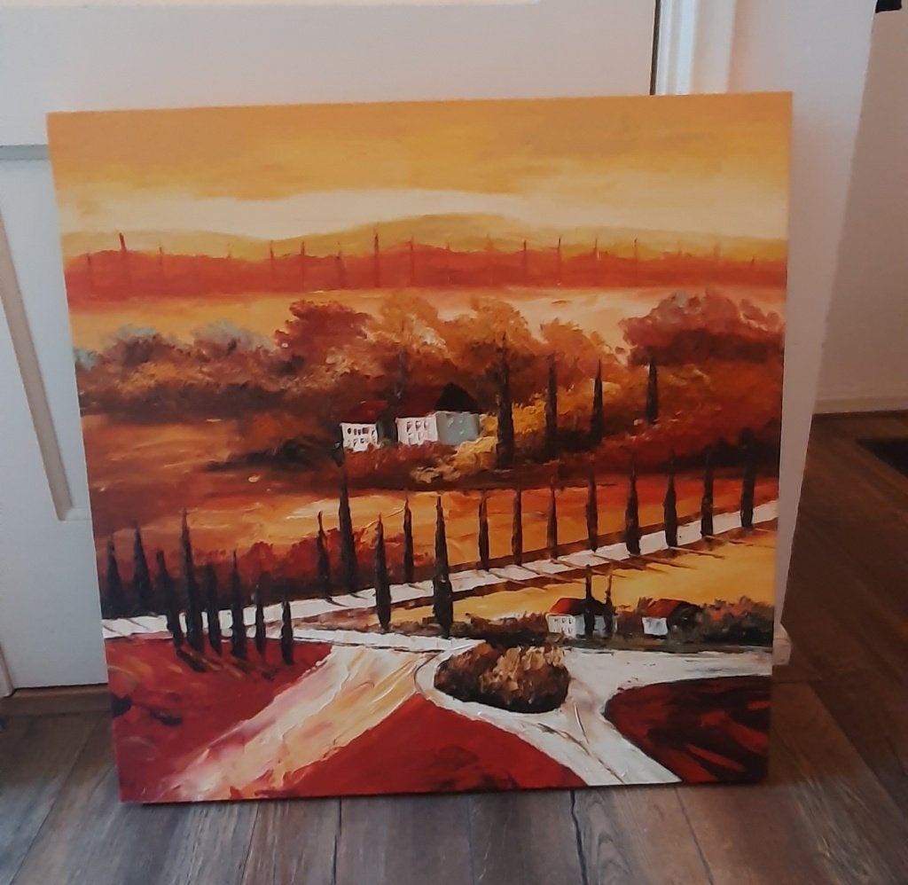 Schilderij Spaanse boerderij op canvas 60x60 cm., Ophalen, 50 – 75, Zo goed als nieuw, Schilderij