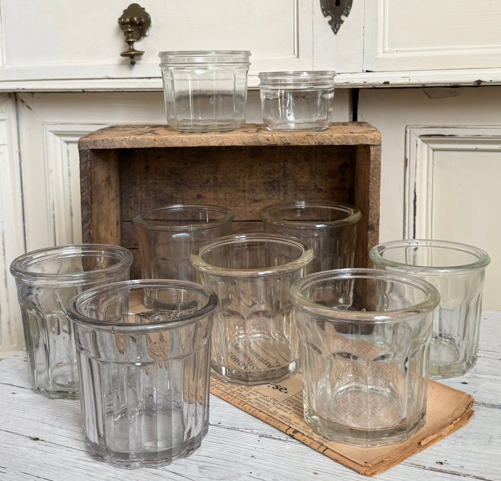 Brocante oude glazen jampotten / jampot, Antiek en Kunst, Ophalen of Verzenden