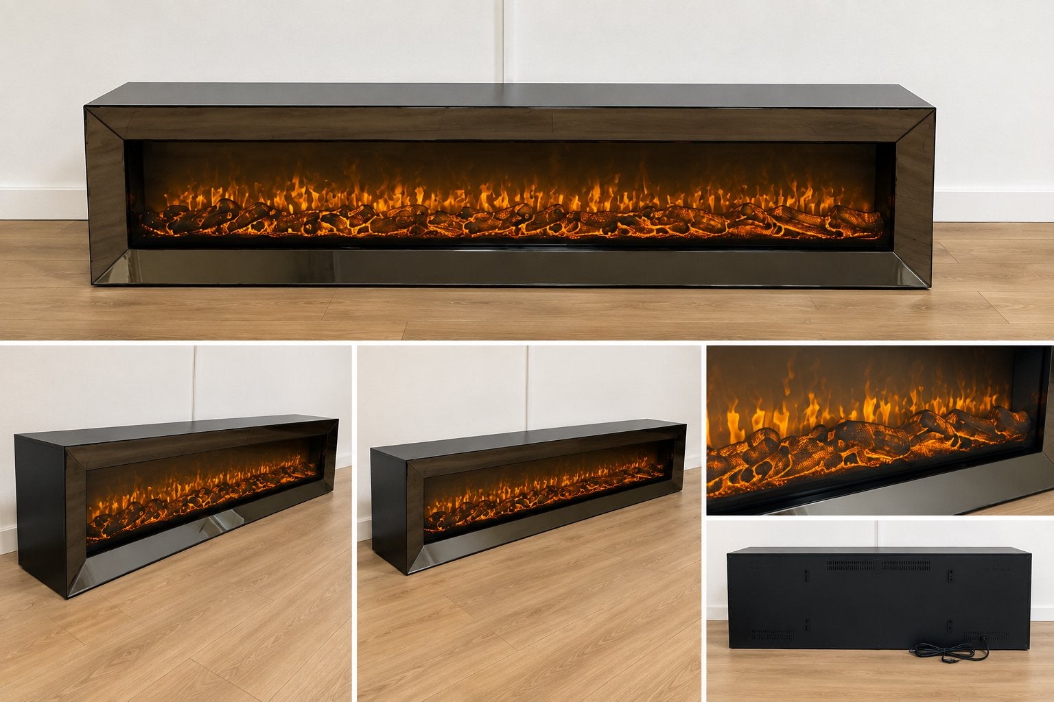 Luxe sfeerhaard zwart spiegelglas – 180 cm, Ophalen