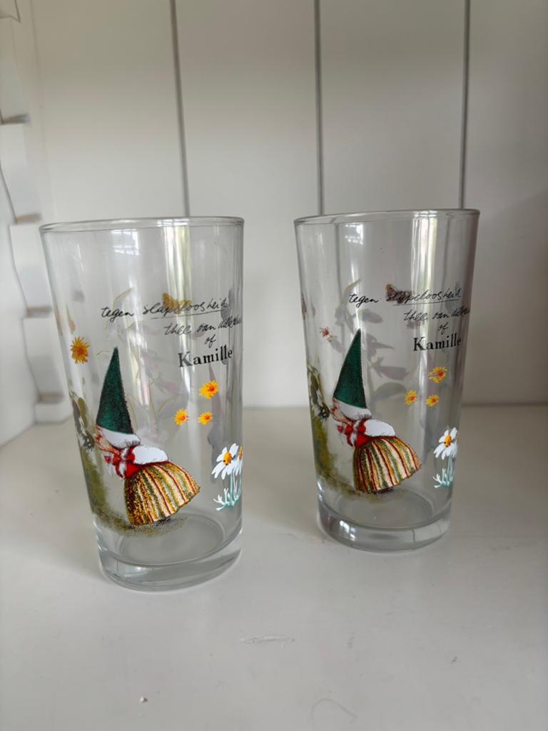 Set David de Kabouter glazen – Kamille – vintage, Ophalen of Verzenden, Zo goed als nieuw, Overige typen