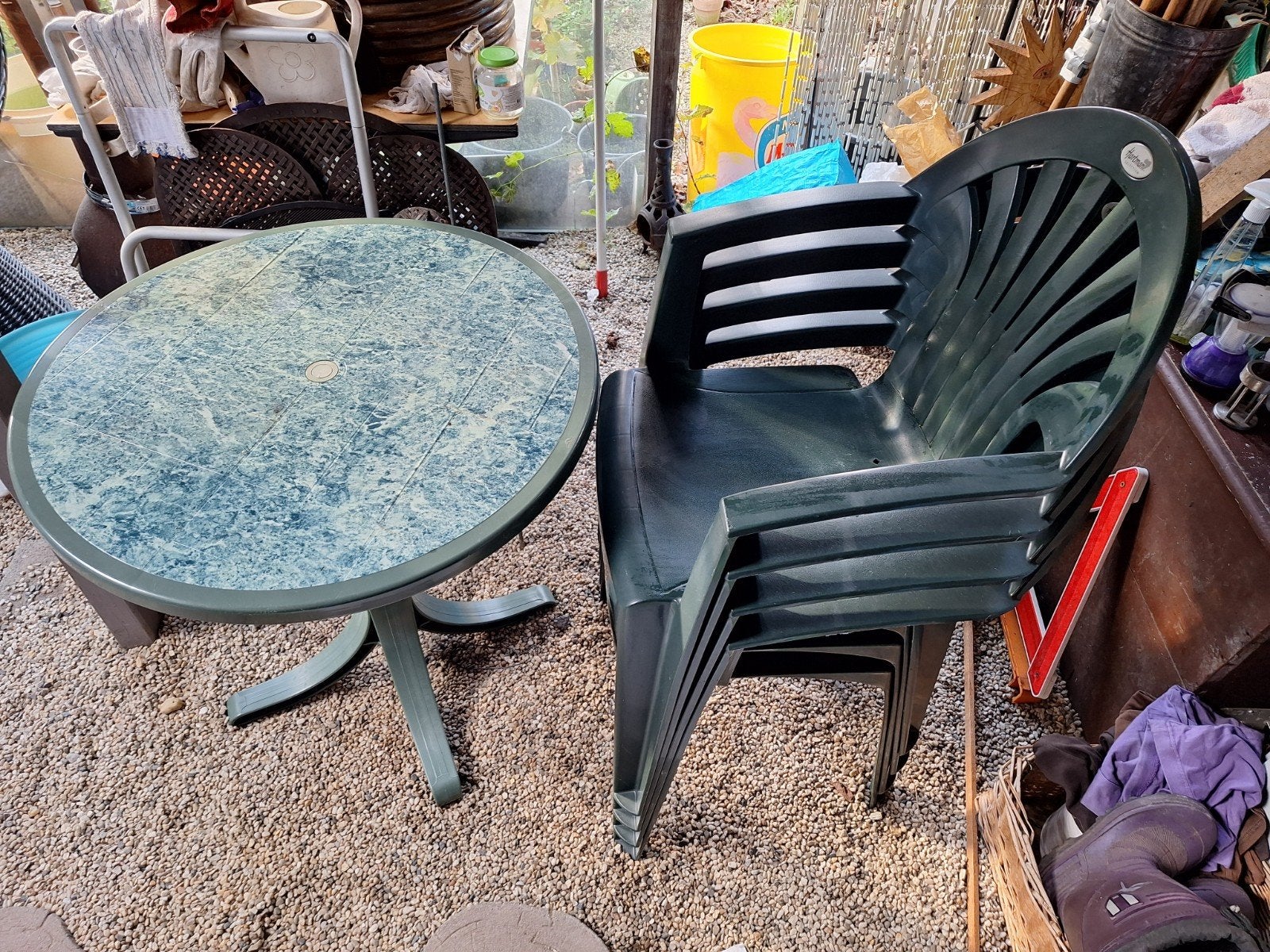 Hartmann tuintafel met vier stoelen, Ophalen, Gebruikt, Kunststof