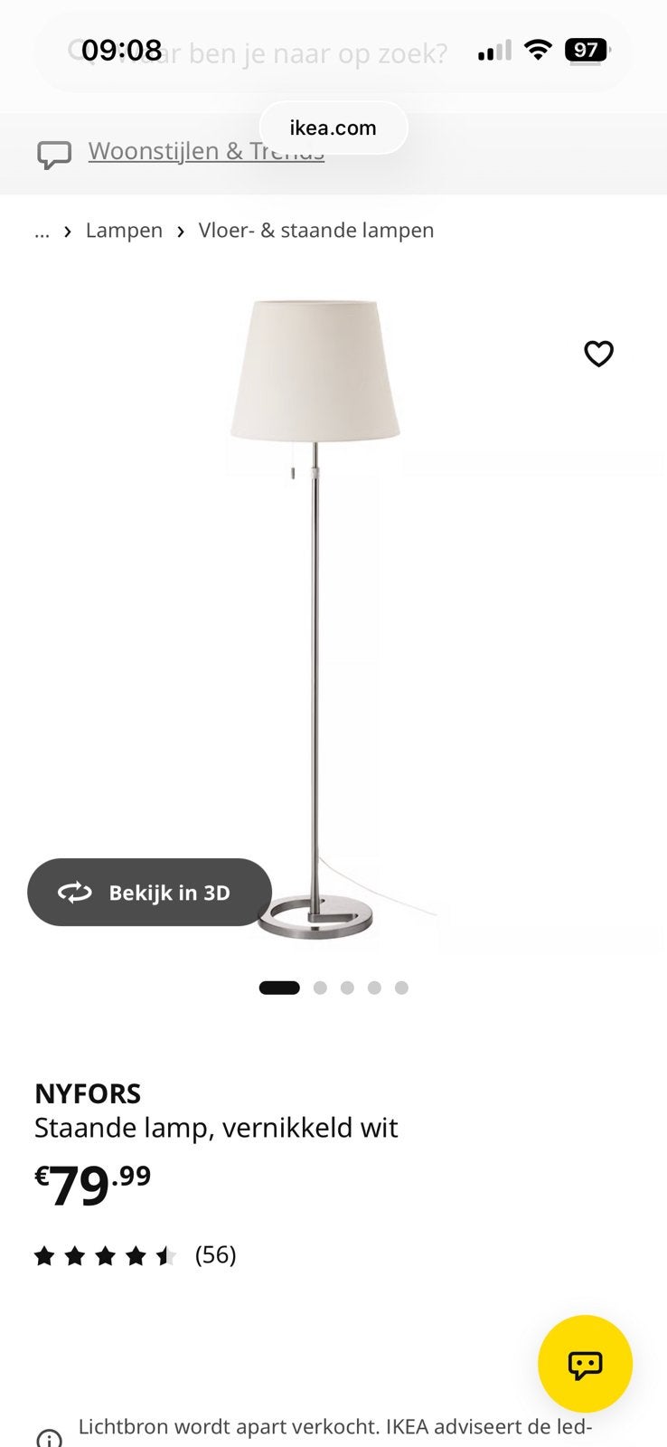 Ikea lamp nyfors, Ophalen, Zo goed als nieuw, Minder dan 100 cm