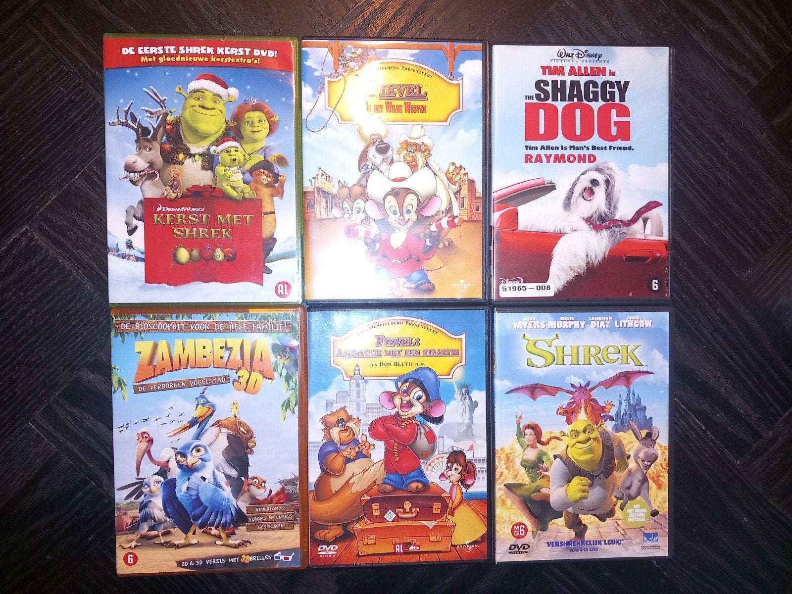 6x DVD Animatie Films: Shrek, Zambezia, Shaggy Dog, Fievel, Ophalen of Verzenden