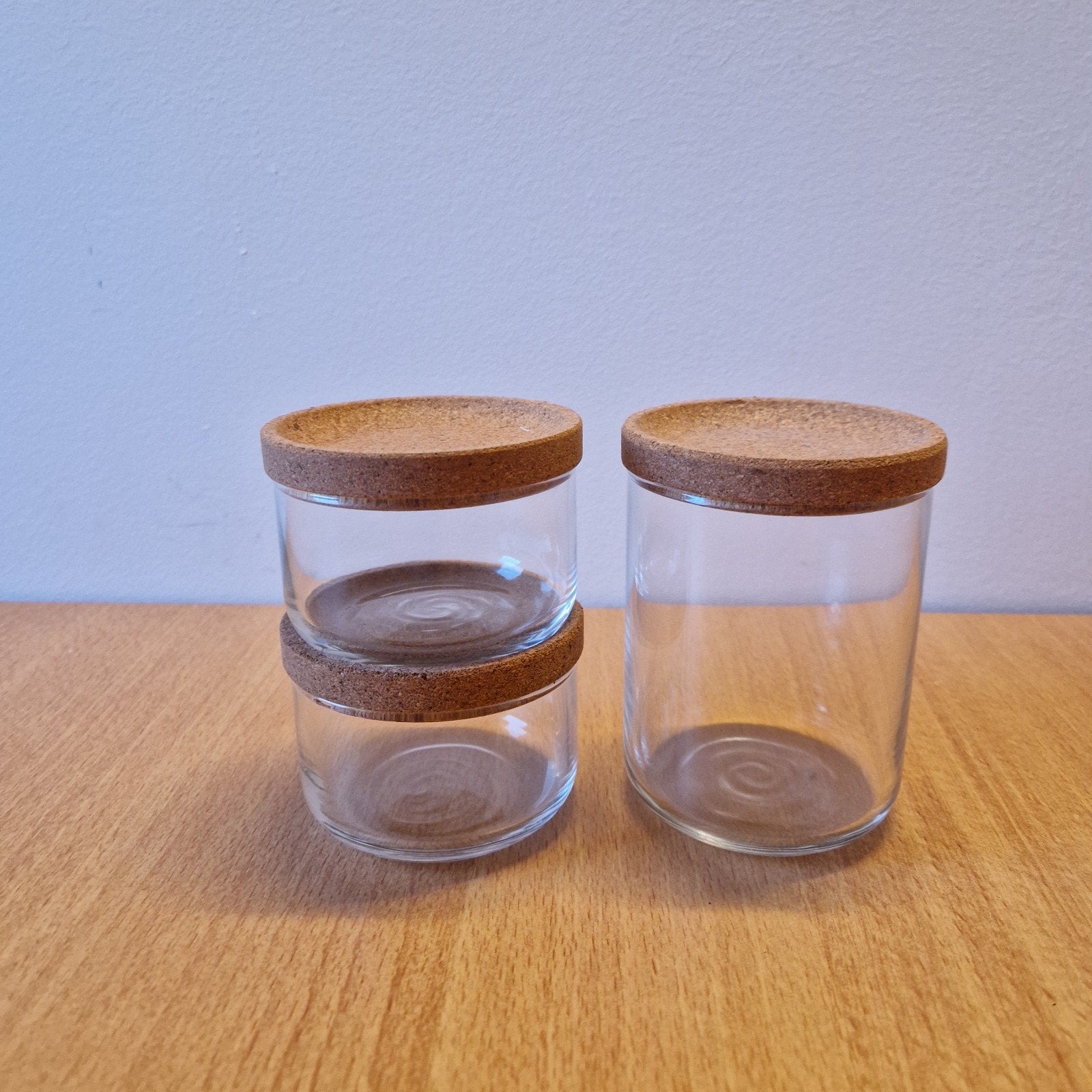 Glazen voorraadpotten met kurken deksel - set van 3, Ophalen of Verzenden, Zo goed als nieuw, Glas, Scandinavisch