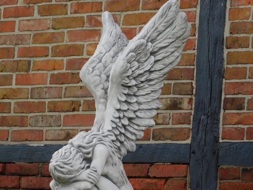 Knielende Engel op Sokkel - 170 cm - Volledig Steen, Tuin en Terras, Tuinbeelden, Steen, Engelenbeeld, ., Nieuw